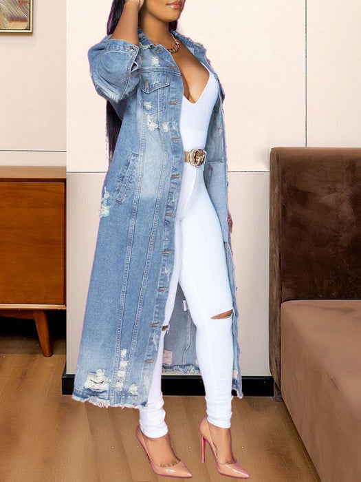 Long Sleeve Raw Hem Denim Jacket - Byyde