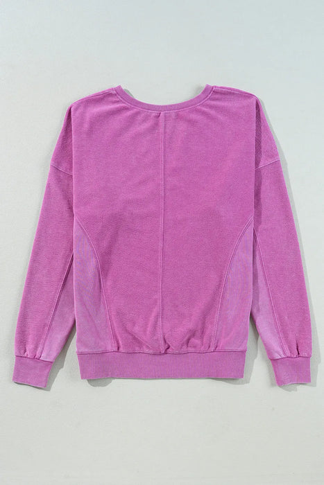 Notched Drop Shoulder Long Sleeve Sweatshirt - Byyde