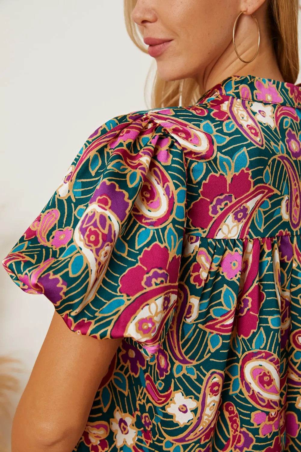 Floral Collared Neck Short Sleeve Blouse - Byyde