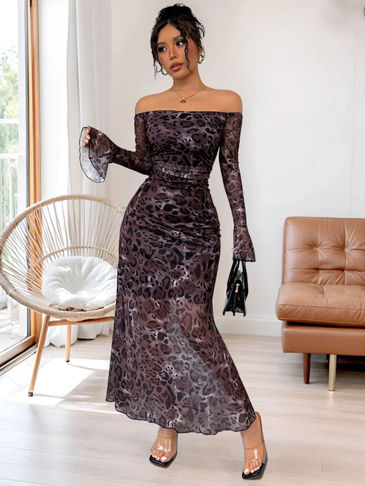 Off-Shoulder Long Sleeve Maxi Dress - Byyde