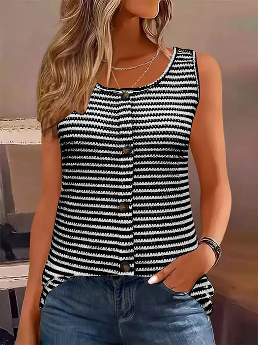 Striped Round Neck Tank Top - Byyde