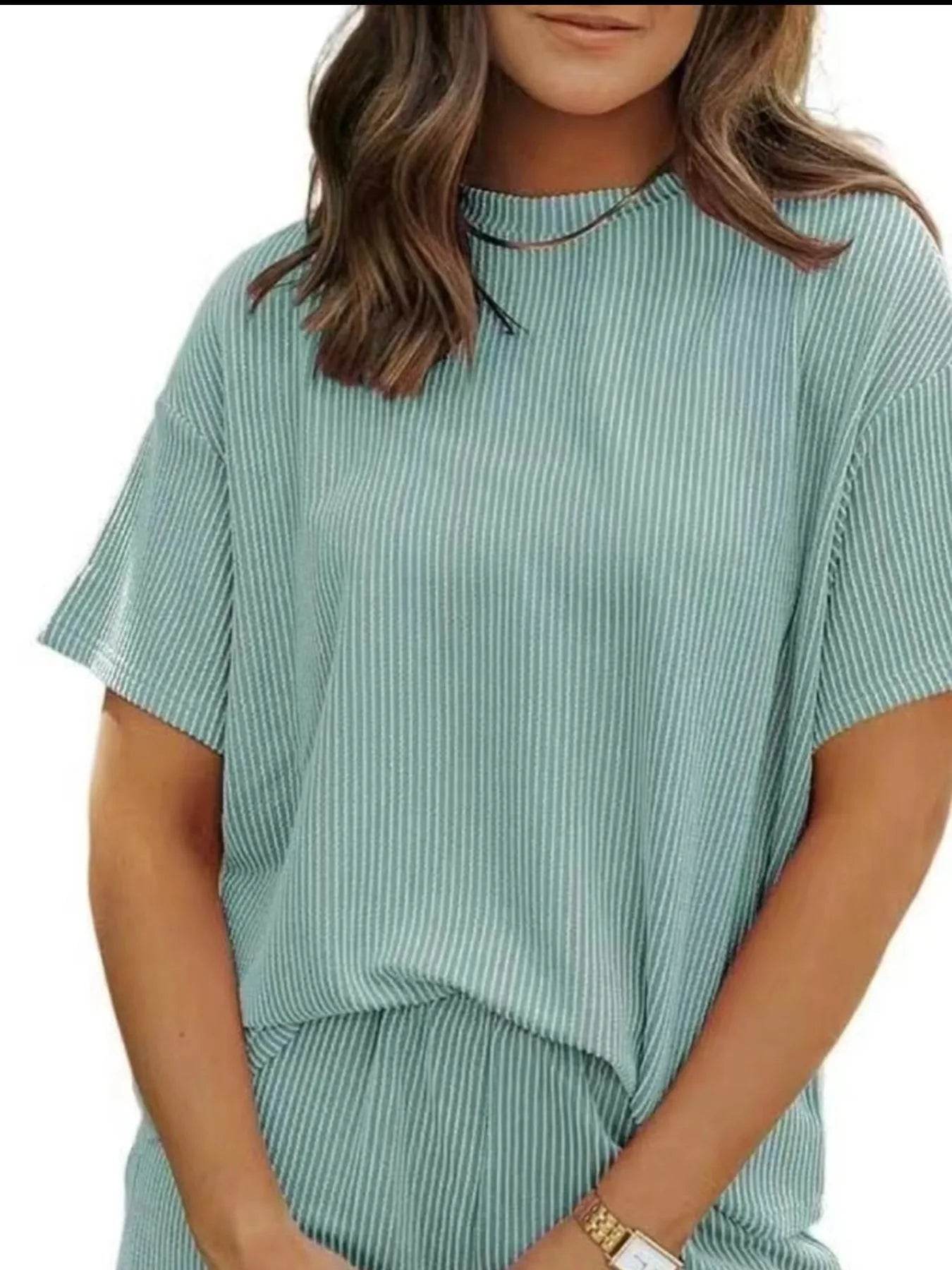 Full Size Ribbed Short Sleeve Top and Shorts Two-Piece Set Plus Size - Byyde