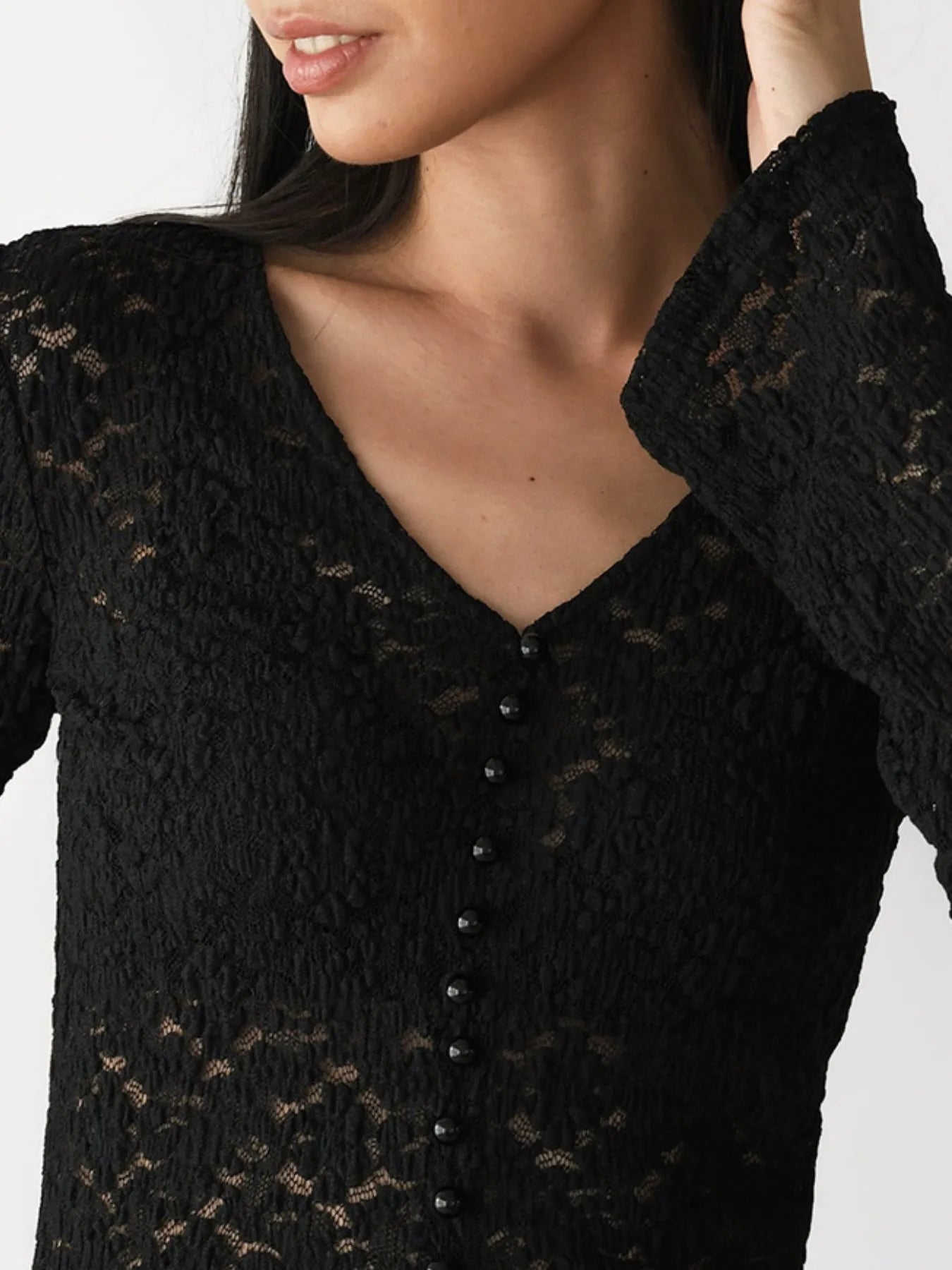 Lace V-Neck Flare Sleeve T-Shirt - Byyde
