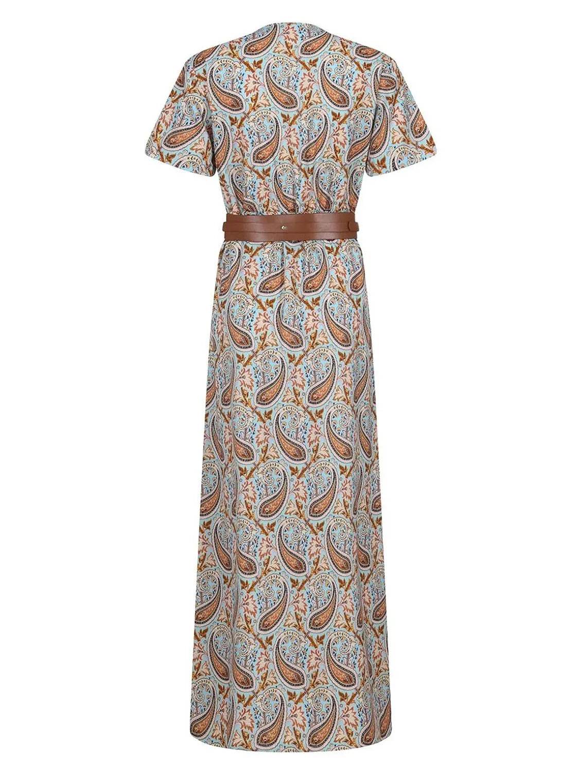 Full Size Printed V-Neck Short Sleeve Maxi Dress Plus Size - Byyde