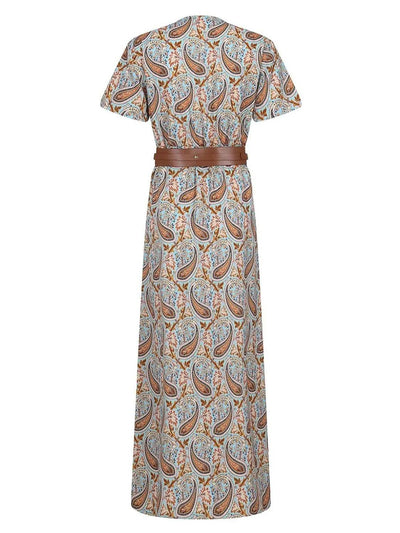 Full Size Printed V-Neck Short Sleeve Maxi Dress Plus Size - Byyde
