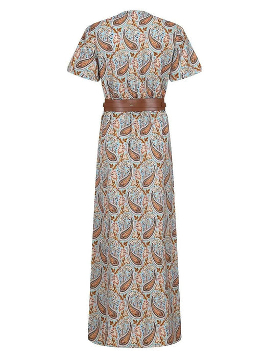 Full Size Printed V-Neck Short Sleeve Maxi Dress Plus Size - Byyde