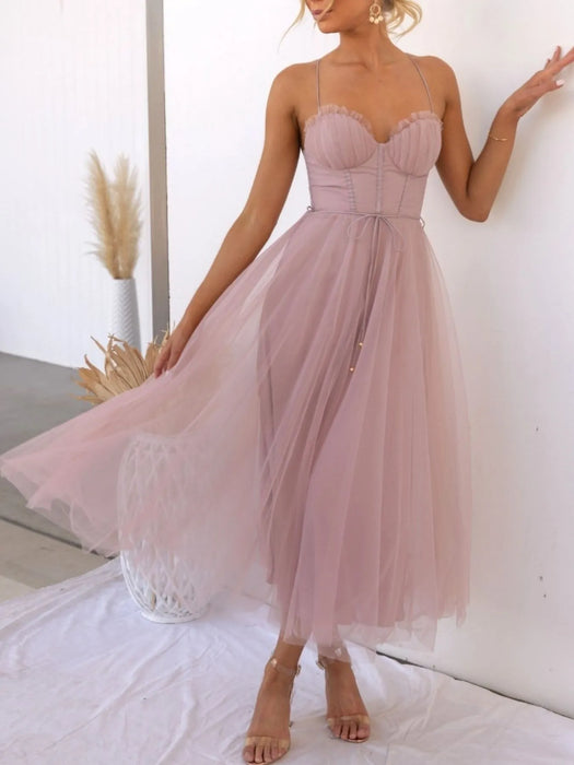 Sweetheart Neck Tulle Midi Dress - Byyde
