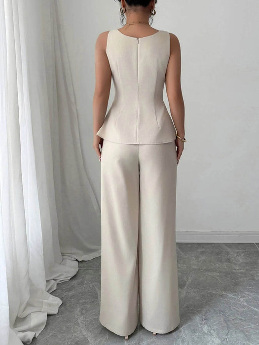 Contrast Piping Top and Wide Leg Pants Set - Byyde