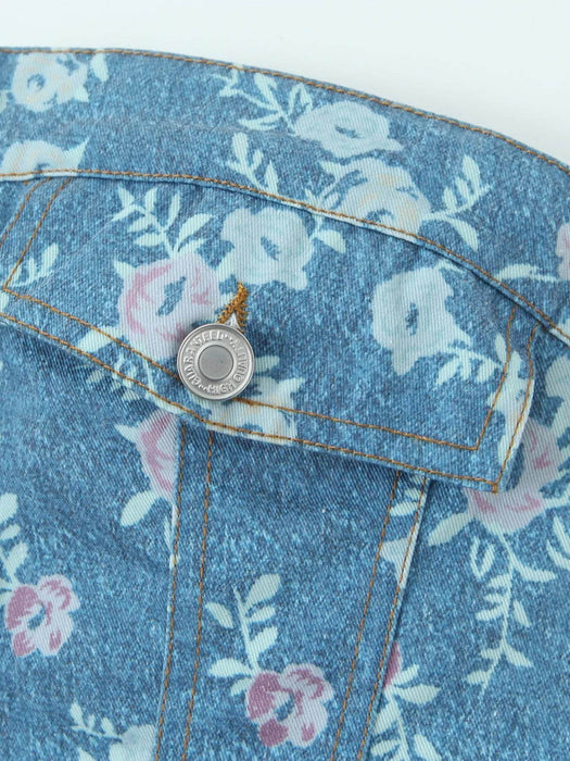Floral Print Strapless Top and Skort Denim Set - Byyde