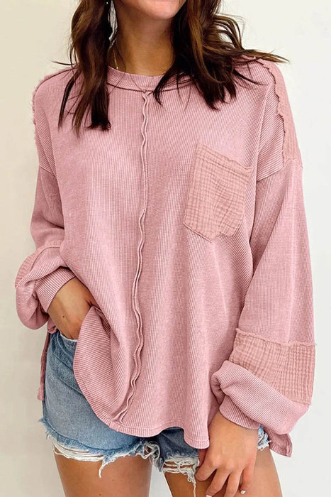 Exposed Seam Round Neck Long Sleeve Sweatshirt - Byyde