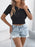 Openwork Single Shoulder Short Sleeve Knit Top - Byyde