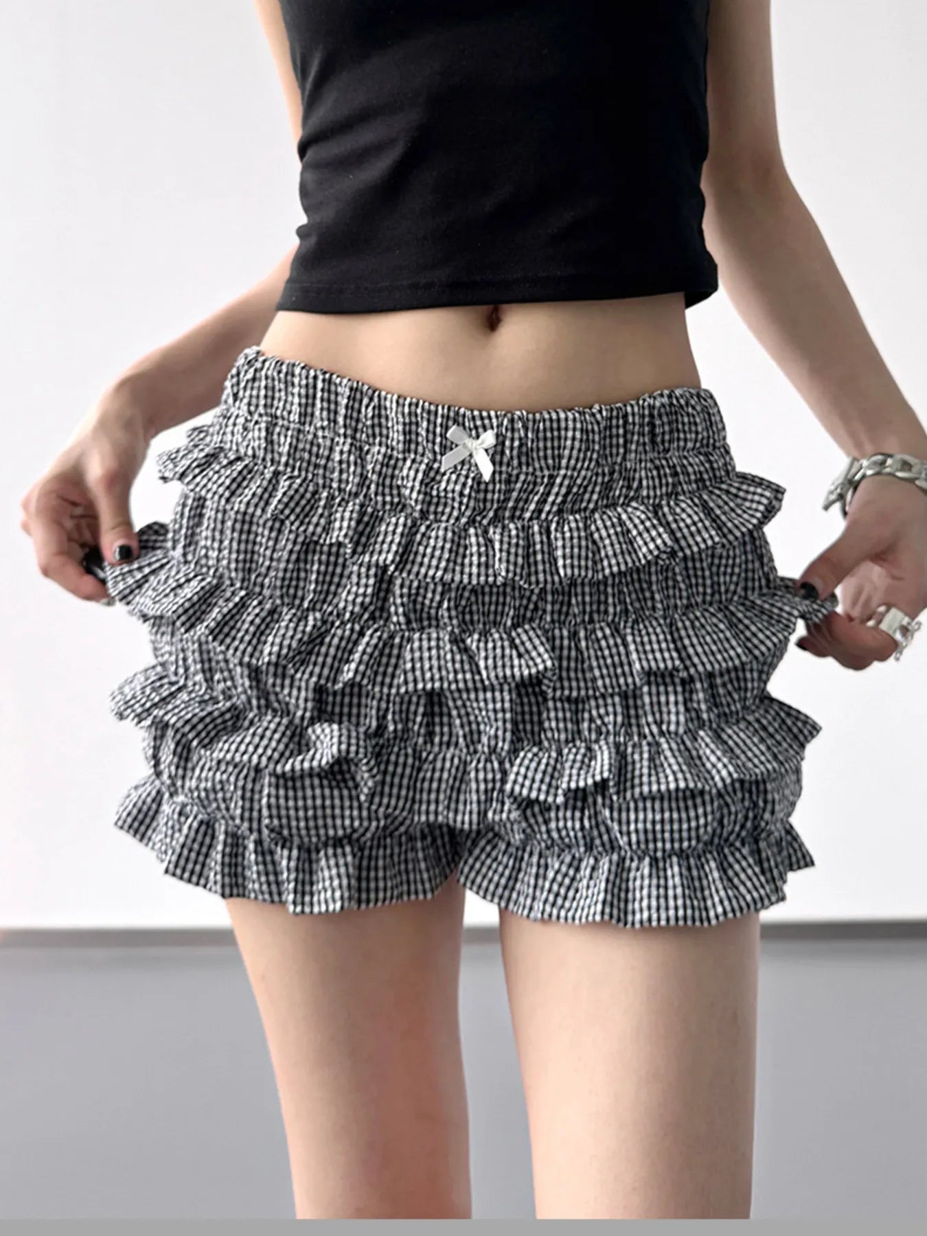 Plaid Ruffled Layered Shorts - Byyde