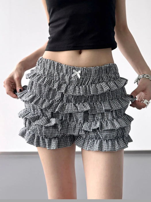 Plaid Ruffled Layered Shorts - Byyde