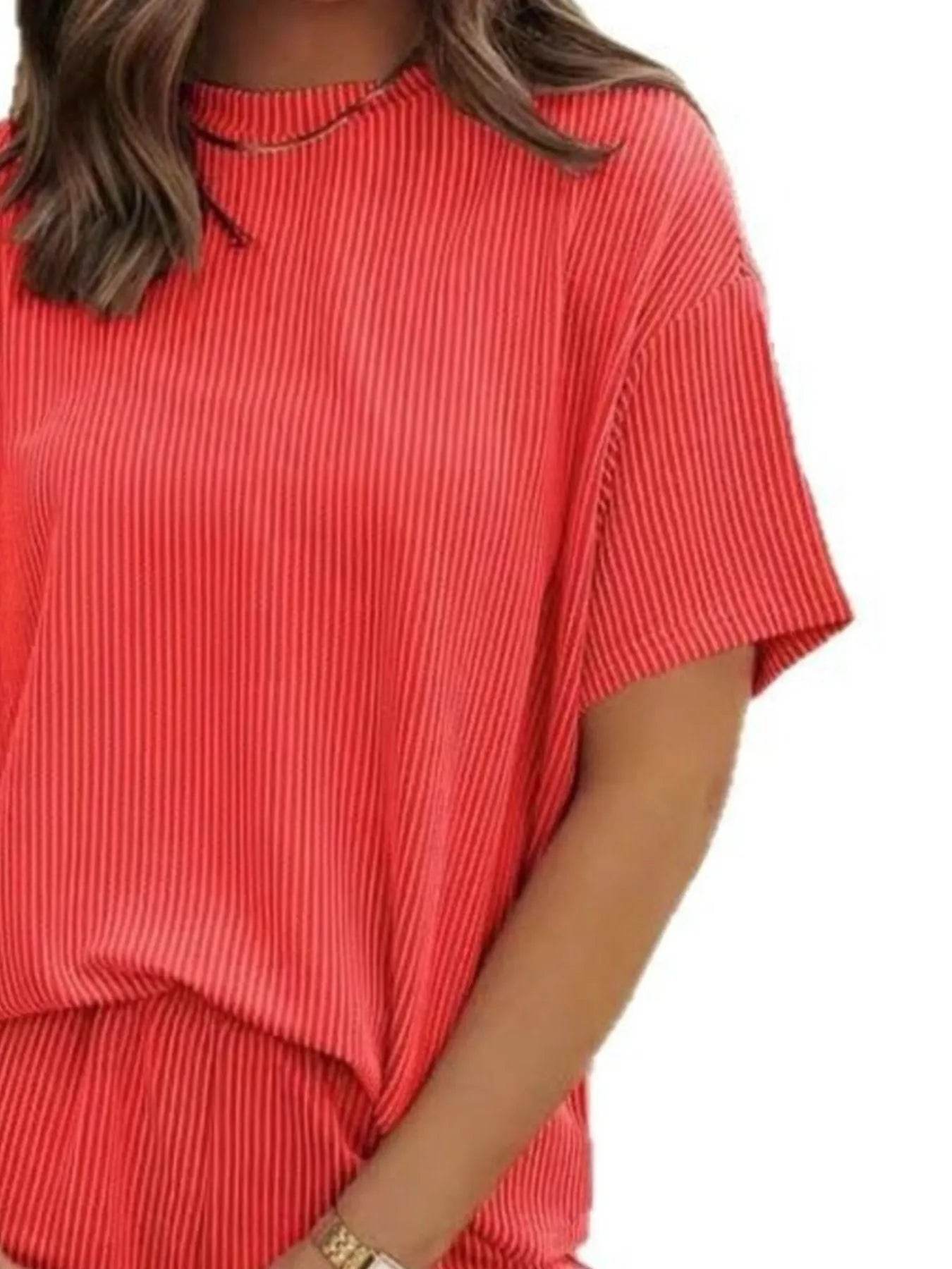 Full Size Ribbed Short Sleeve Top and Shorts Two-Piece Set Plus Size - Byyde