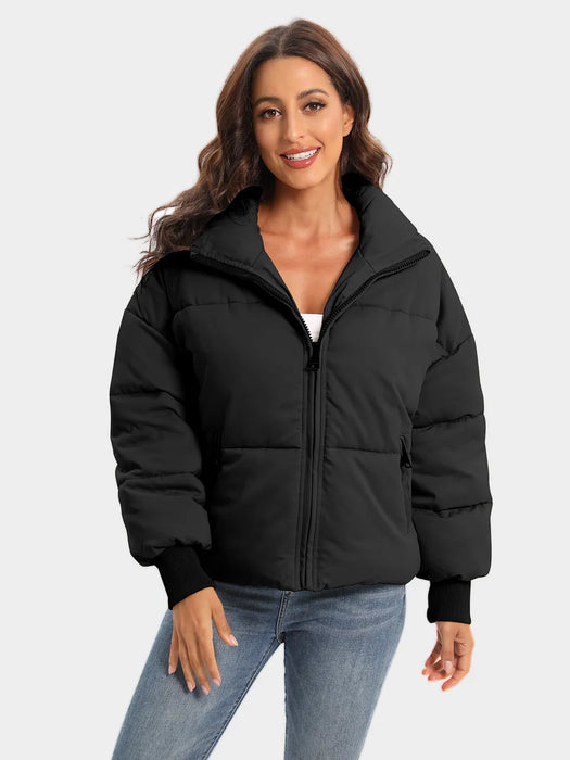 Zip Up Turtleneck Long Sleeve Puffer Jacket - Byyde
