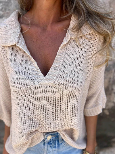 Full Size Johnny Collar Loose Knit Sweater Plus Size - Byyde