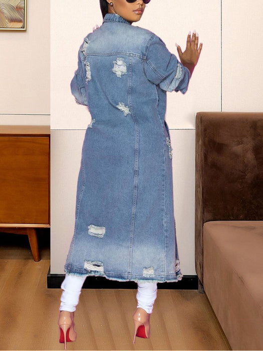 Long Sleeve Raw Hem Denim Jacket - Byyde