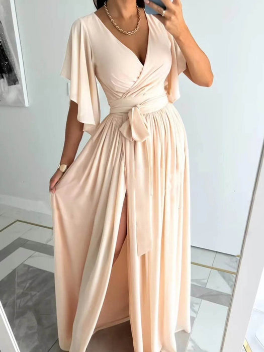 Flutter Sleeve Surplice Tie Waist Dress - Byyde