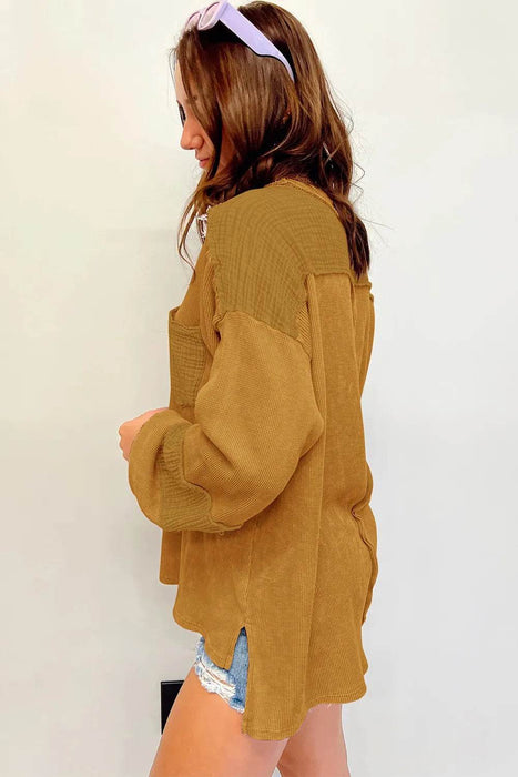 Exposed Seam Round Neck Long Sleeve Sweatshirt - Byyde
