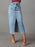 Raw Hem Front Slit Denim Midi Skirt - Byyde