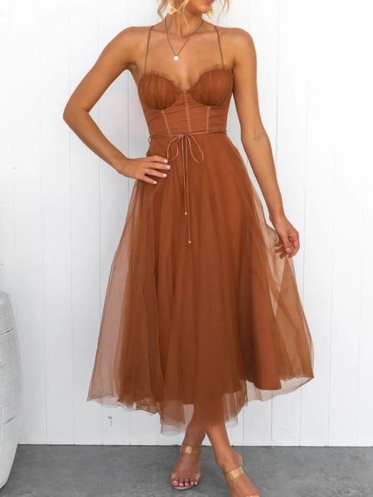 Sweetheart Neck Tulle Midi Dress - Byyde