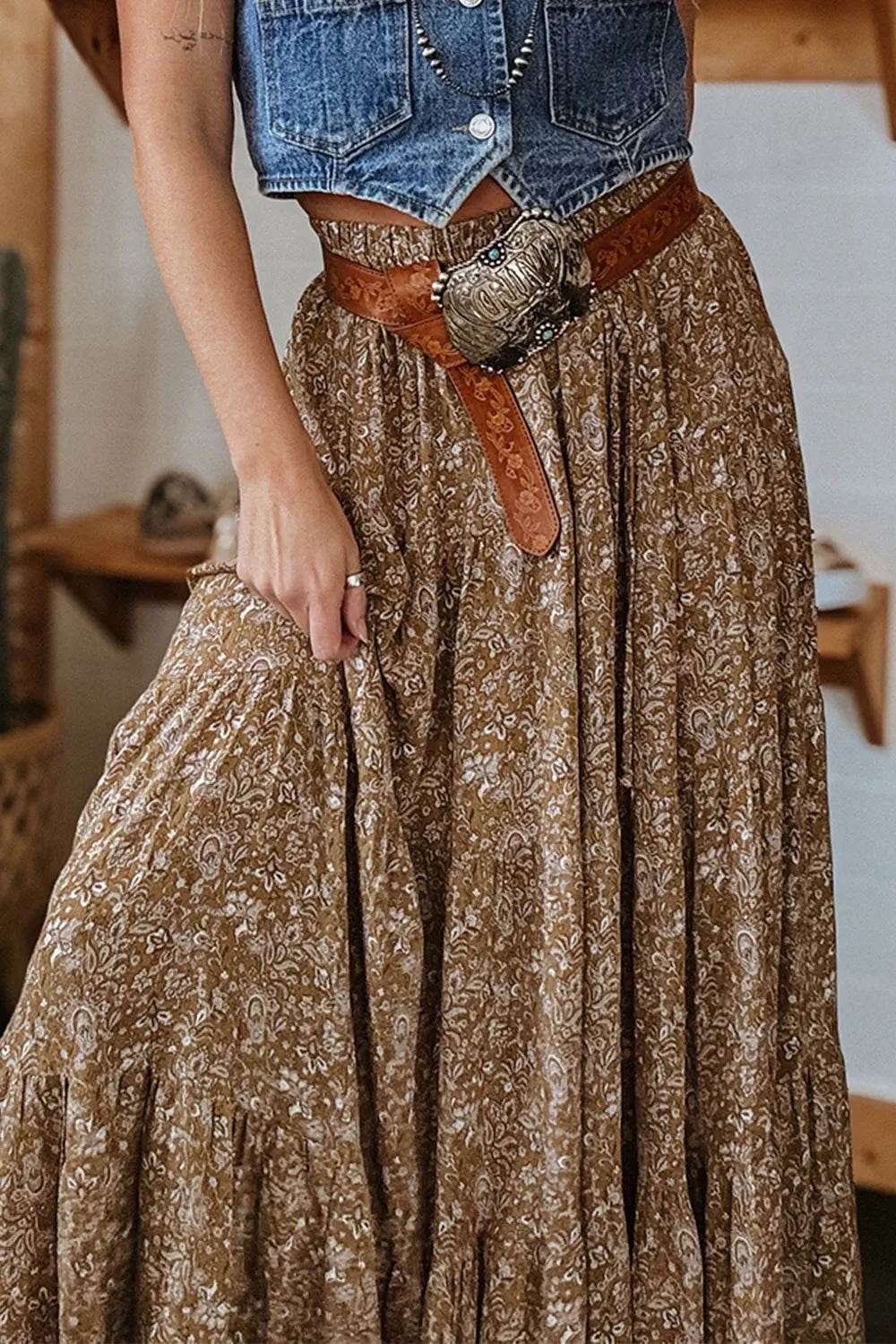 Floral Print Tiered Maxi Skirt - Byyde