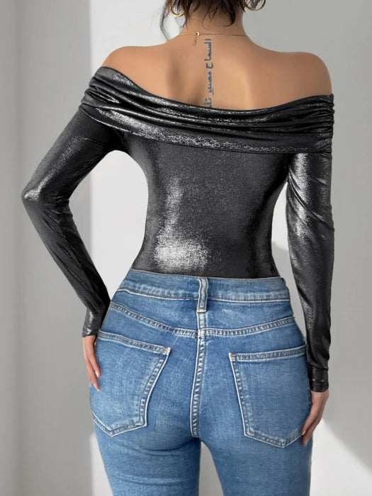 Perfee Ruched Off-Shoulder Long Sleeve Bodysuit - Byyde