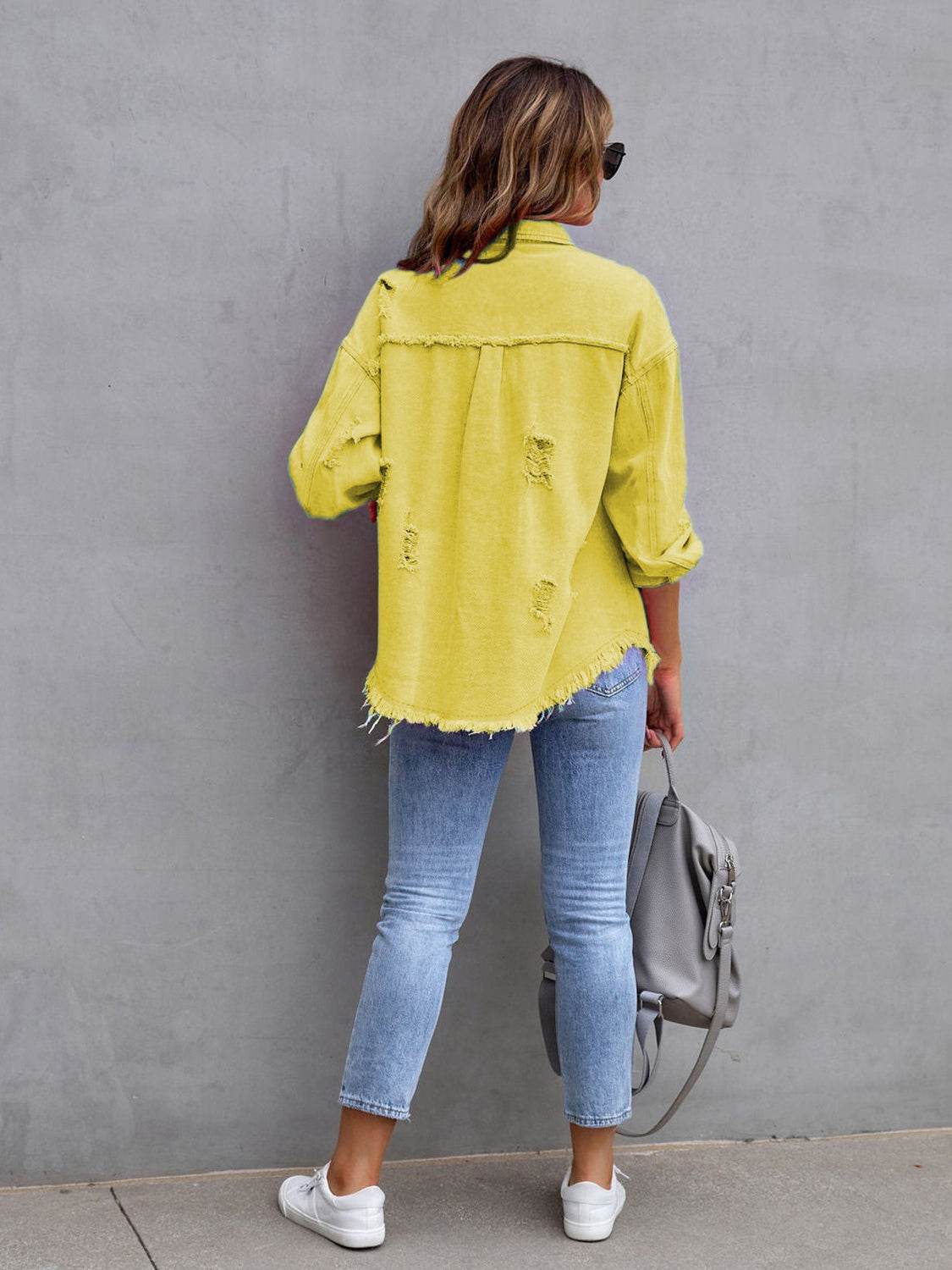 Distressed Drop Shoulder Denim Jacket - Byyde