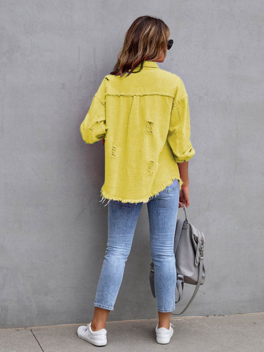 Distressed Drop Shoulder Denim Jacket - Byyde