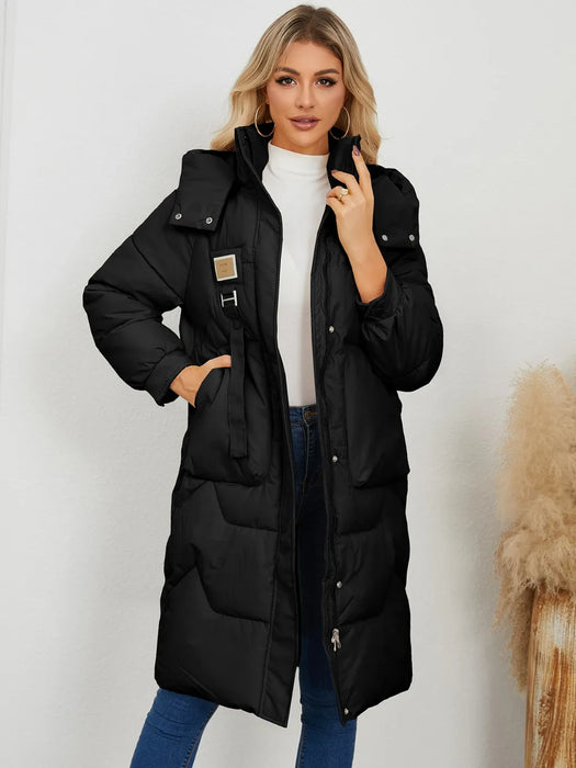 Long Sleeve Longline Hooded Winter Coat - Byyde