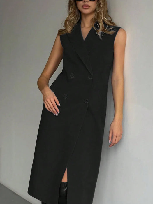Lapel Collar Sleeveless Longline Blazer - Byyde