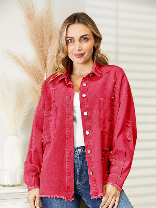 Distressed Raw Hem Denim Jacket - Byyde