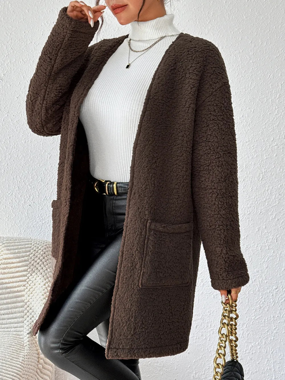 Open Front Long Sleeve Winter Coat - Byyde