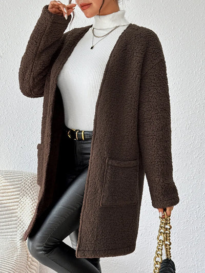Open Front Long Sleeve Winter Coat - Byyde