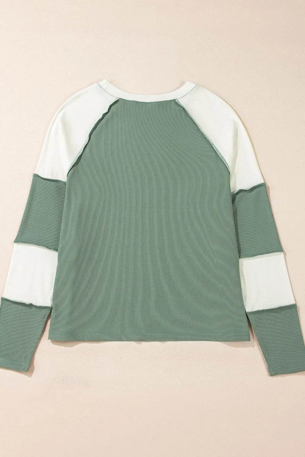 Color Block Round Neck Raglan Sleeve Top - Byyde
