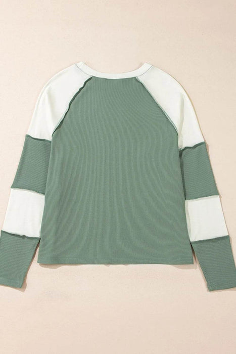 Color Block Round Neck Raglan Sleeve Top - Byyde
