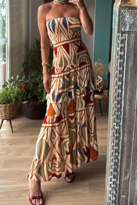 Smocked Printed Tube Dress - Byyde