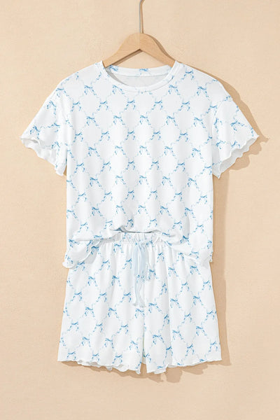 Printed Round Neck Top and Shorts Two-Piece Lounge Set - Byyde