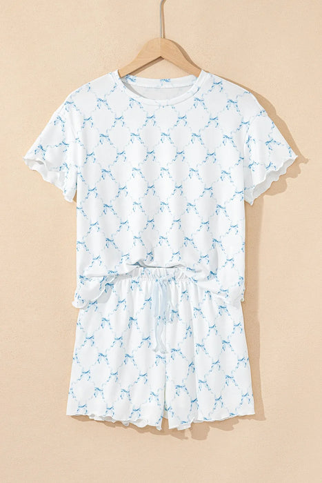 Printed Round Neck Top and Shorts Two-Piece Lounge Set - Byyde