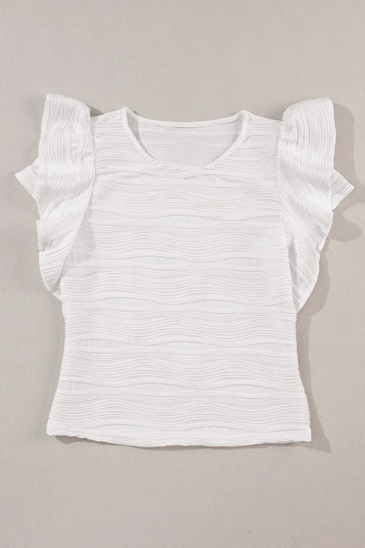Ruffled Round Neck Textured Top - Byyde