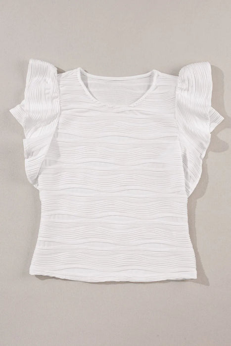 Ruffled Round Neck Textured Top - Byyde
