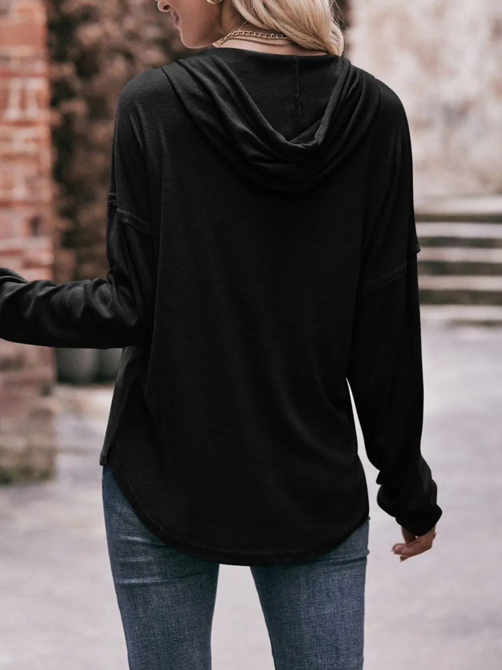 Mandy Drawstring Drop Shoulder Long Sleeve Hoodie - Byyde