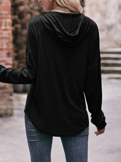 Mandy Drawstring Drop Shoulder Long Sleeve Hoodie - Byyde