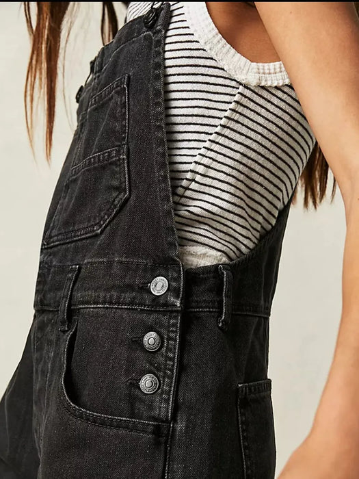 Square Neck Wide Strap Denim Overalls - Byyde