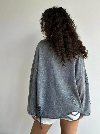 Distressed Oversized Long Sleeve Sweatshirt - Byyde