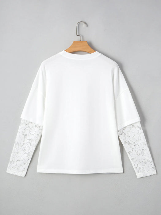 Lace Long Sleeve Insert Drop Shoulder Tee - Byyde