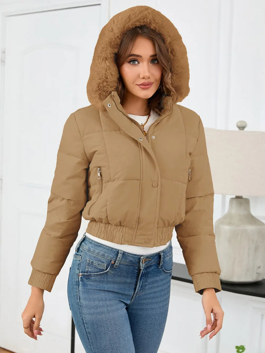 Pocketed Long Sleeve Cropped Hooded Winter Coat - Byyde