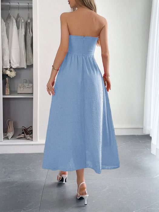 Strapless A-Line Midi Dress with Pockets - Byyde