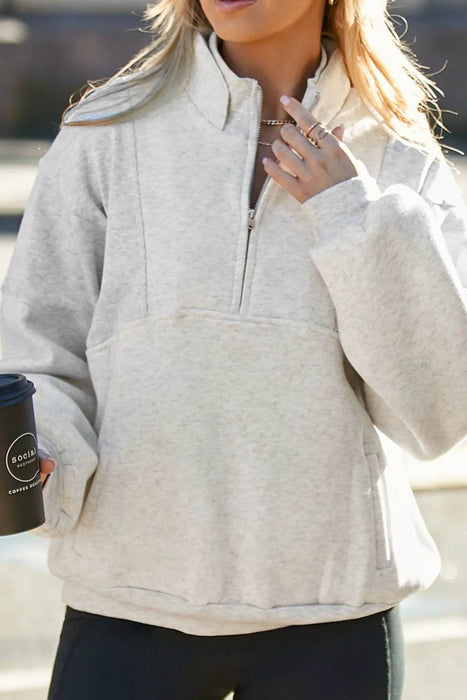 Half Zip Drop Shoulder Long Sleeve Sweatshirt - Byyde