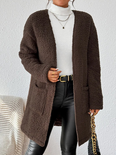 Open Front Long Sleeve Winter Coat - Byyde